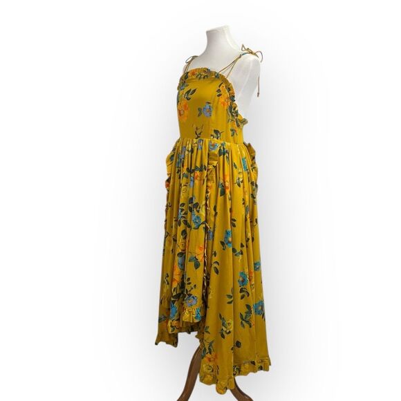 Anthropologie Maeve Midi Maxi High-Low Ruffle Dress, gold yellow Floral sundress - Picture 11 of 15